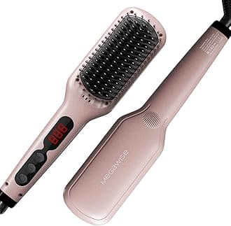 MegaWise Hair Straightener Brush KL1025-2-in-1 Ionic Hair Straightening & Detangling Brush with Adjustable Temperature, Anti-Scald Technology, and Auto Shut-Off for Smooth, Frizz-Free Hair