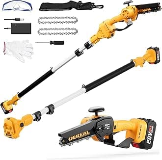 2-in-1 Pole Saws for Tree Trimming, Cordless Mini Chainsaw, 20V 4.0Ah Battery Pole Chainsaw, 6" Cutting Cordless Power Pole Saw, 18ft Reach Pole Saw for Wood Cutting, Trimming