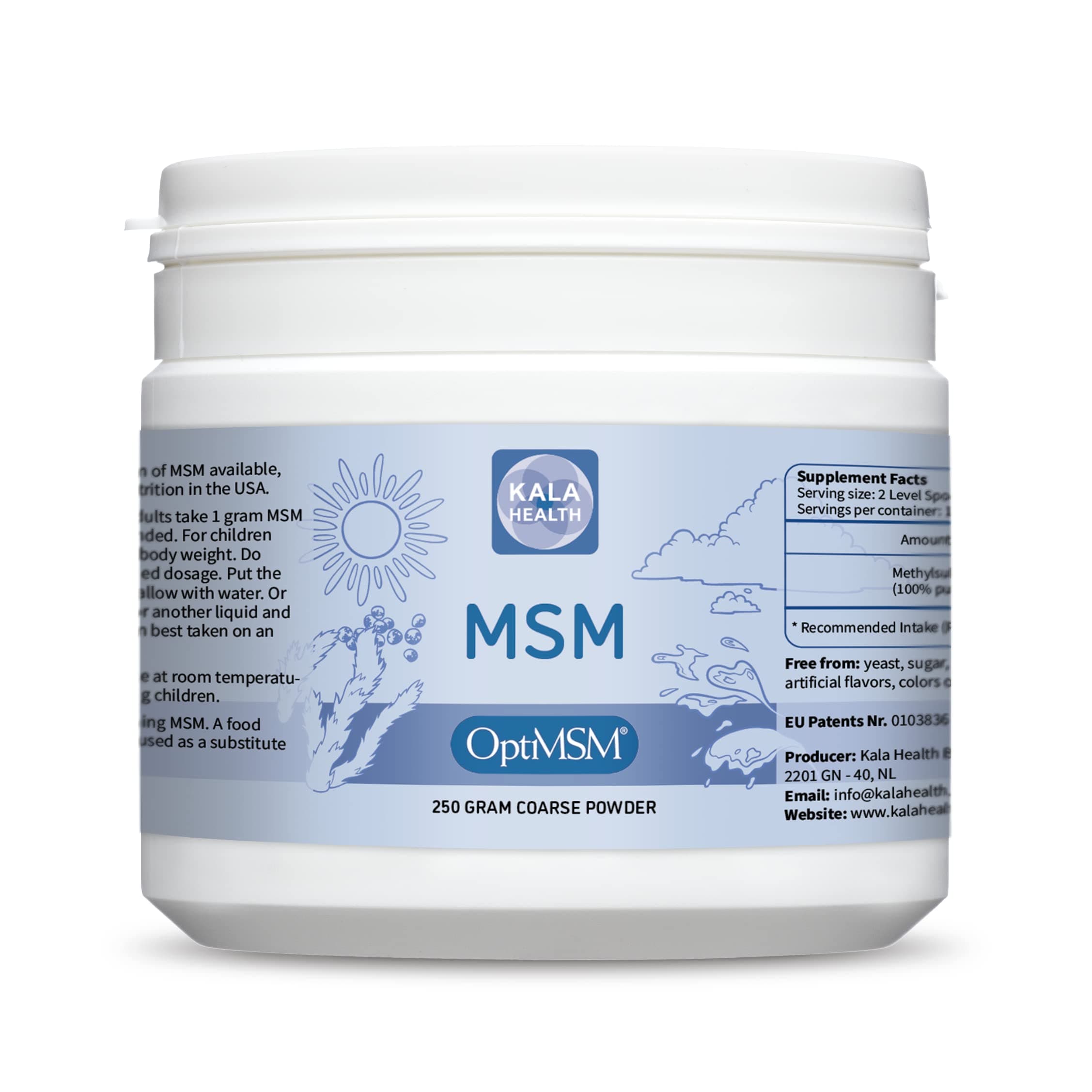 Kala Health - OptiMSM® Multi-stage distillation (Methylsulfonylmethane) MSM Powder Coarse Flakes (Crystals) 250g, pure natural Sulphur for Joints, Skin, Hair & Nails -Laboratory-tested - NO ADDITIVES - 100% Vegan - USA made - 1 Ingredient