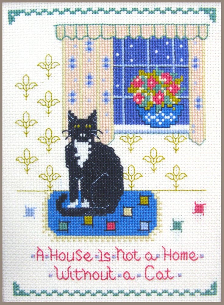 Cat's Home Sampler' - Complete Cross Stitch kit on 14 aida with Clear Colour Chart