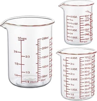 Ackers High Borosilicate Glass Measuring Cup Set with Pour Spout,60ml(2OZ),120ml(4OZ), 250ml(8OZ) Glass Measuring Beaker for Kitchen or Restaurant, Easy to Read