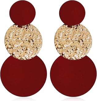 Handmade Long Round Alloy Dangle Drop Earrings - Statement 60s 70s 80s Vintage Gold Disk Round Disc Earrings - Boho Lightweight Summer Beach Jewelry Earring for Women