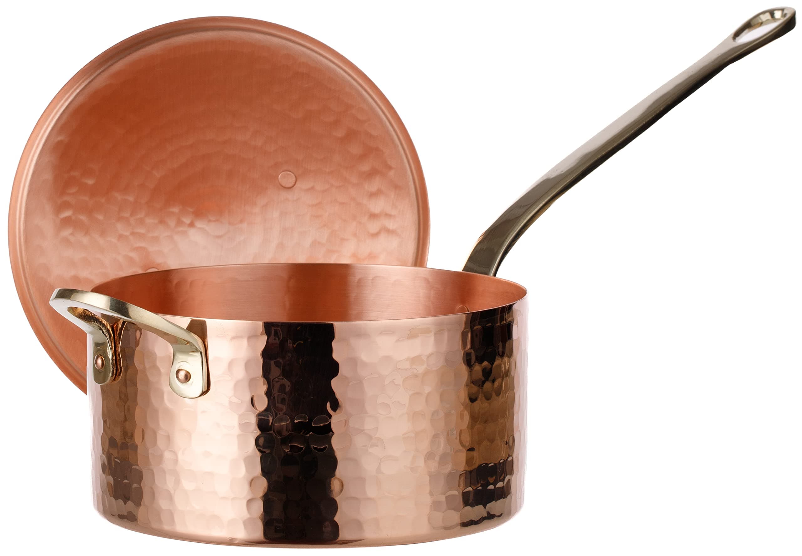 DEMMEX Handmade 1.6L Unlined Solid Copper Saucepan with Lid – Thick 1.2mm, Sugar & Sauce Pan for Hob Use, Traditional Turkish Copper Pan (Unlined)