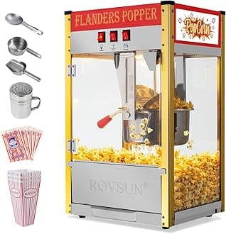 ROVSUN Popcorn Machine Movie Theater Style w/ 10 Ounce Kettle Makes Up to 4 Gallons ETL Certified, Countertop Popcorn Maker Commercial Popcorn Machine w/Scoop, Oil Spoon, Bags & 3 Cups, Red