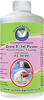 Growel Agrovet Grow E-Sel Power: Vitamin - E with Selenium and Biotin for Poultry, Cattle, Horses, Pigs, Goats, Sheep, Pigeons, and Birds - 1000 ml.
