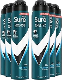 Antiperspirant 72H Nonstop Sweat and Odour Protection Alcohol-Free Body Spray Anti-White Marks with Fresh and Sporty Scent Multi Fragrance Deodorant for Men, 250ml (Invisible Ice Fresh, Buy 6)