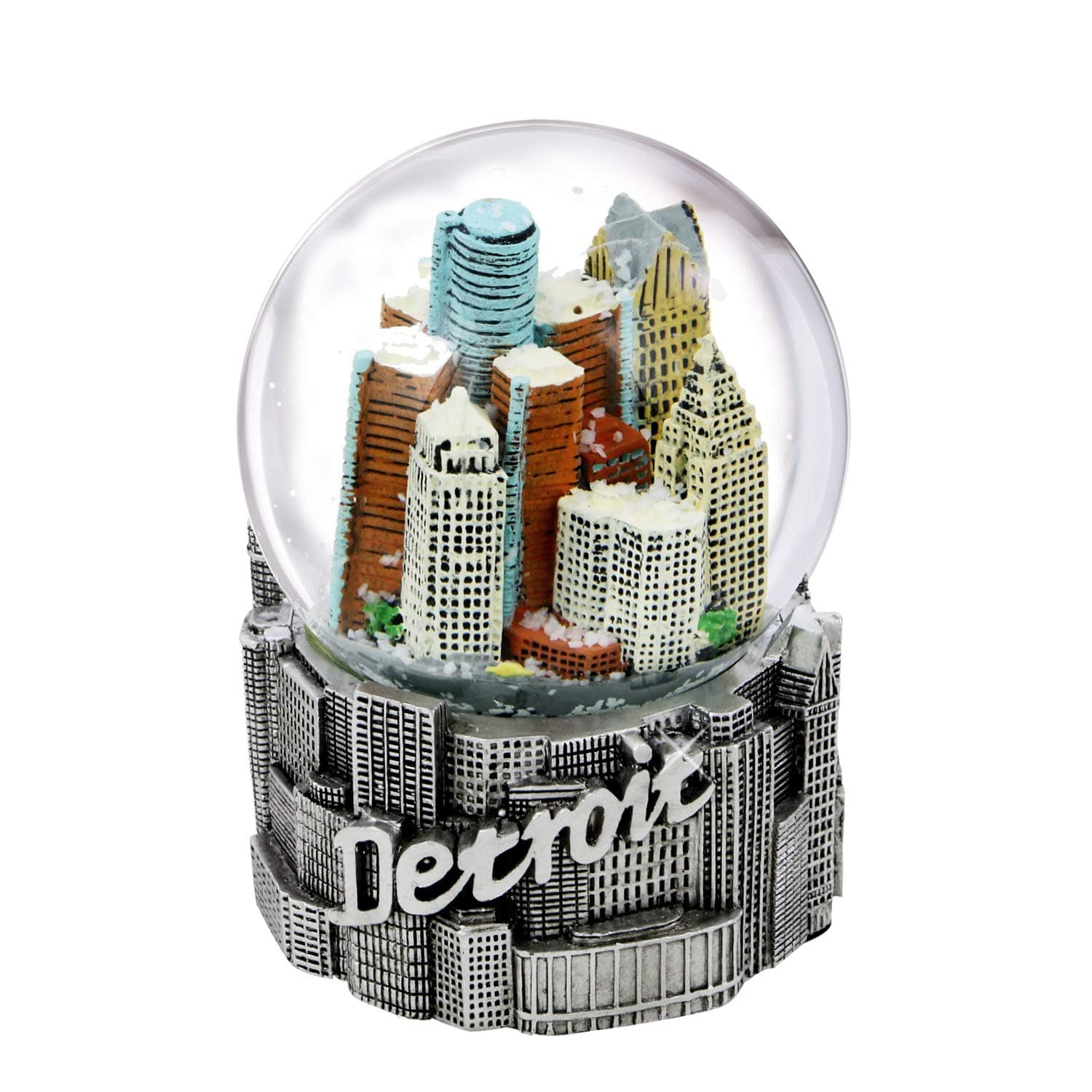 Detroit Snow Globe with Skyline and Silver Base 3.5" (65mm Glass Globe) from Detroit Snow Globes Collection