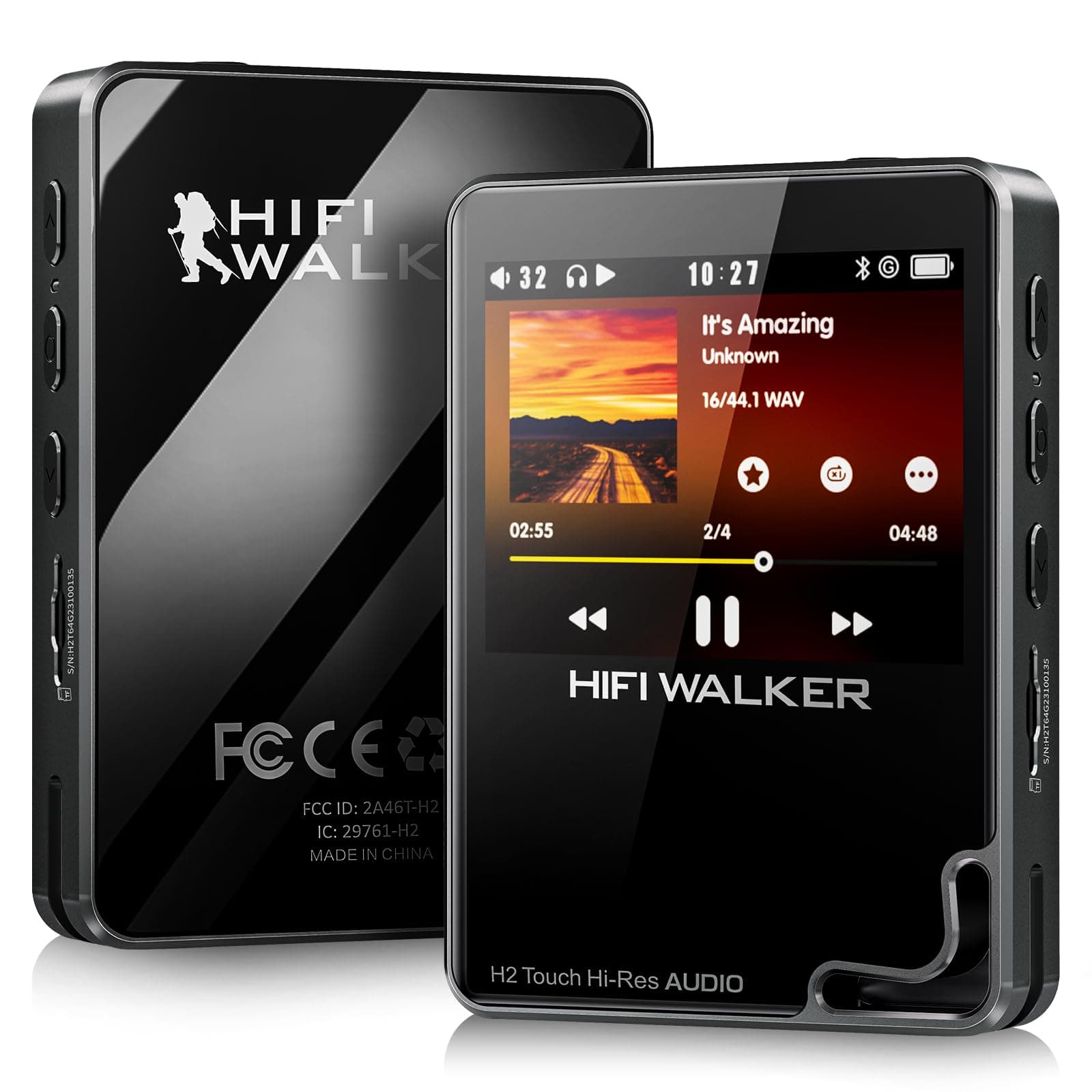 HIFI WALKER H2 Touch Hi Res MP3 Player with Bluetooth, 2.4" HD Touch Screen, Digital Audio Player, DSD Lossless FLAC Player, Bluetooth Music Player with 64GB Memory Card, Support Up to 512GB