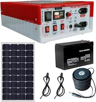 Kamal Agrotech zhatka Machine Solar Fence Protector Kit, 15kV, 50 Acre Coverage, with Charger (Zhatka Machine with Solar Panel & 12ah -14v Battery)