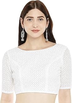 Studio ShringaarWomen's Chikankari Saree Blouse with Elbow Sleeves