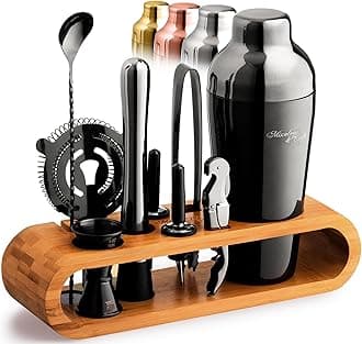 Mixology & Craft Cocktail Shaker Set with Bamboo Stand - Professional 10-Piece Bartender Kit - Complete Bar Set & Cocktail Mixer Kit for Home (Gun-Metal)