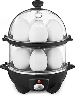 BELLA Double Tier Electric Egg Cooker and Omelet Maker with Auto Shut Off, for Easy to Peel, Poached Eggs, Scrambled Eggs, Soft, Medium and Hard Boiled Eggs, 12 Egg Capacity Tray Included, Black