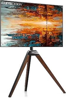 DESIGN Easel Tripod TV Stand Art for 37 43 50 55 65 Inch with Concealed Cable Management Black Steel and Walnut Wood Artist Floor TV Stand Picasso Series