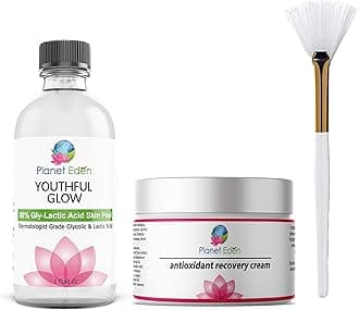 Planet Eden 80% GlyLactic Skin Chemical Peel - Glycolic & Lactic Acid Powerhouse Duo with Anti Aging Antioxidant Recovery Cream & Fan Brush - Intense Anti Aging Treatment