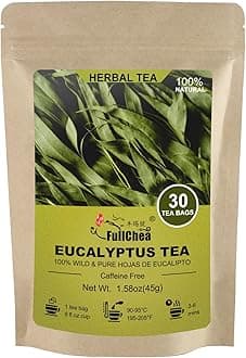 FullChea - Natural Eucalyptus Tea Bag 30 Teabags, 1.5g/bag - Premium Hojas de Eucalipto - Non-GMO - Caffeine-free - Boost Respiratory Health