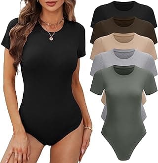BALENNZ Women's 4/5 Pack Short Sleeve Round Neck Bodysuit Tops Crew Neck Basic Casual Tshirt Bodysuits