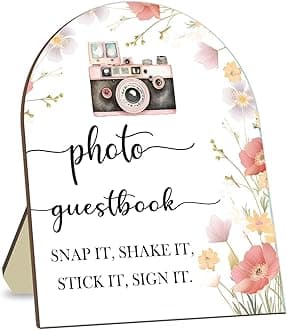 Wedding Photo Guestbook Desk Plaque, Floral Decor Party Welcome Sign, Bridal Shower Sign, Baby Shower Decoration Supplies, Wedding Shower Supplies, Reception Decor with Stand 8 * 10In