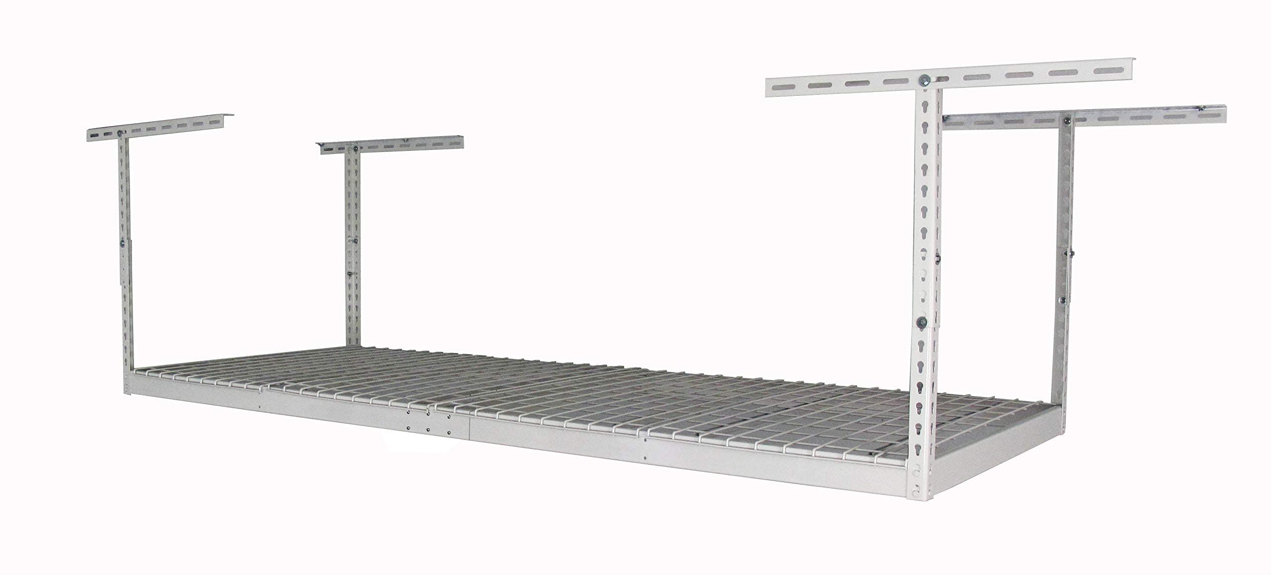 3x8 Overhead Garage Storage Rack - Height Adjustable Steel Overhead Storage Rack - 500 Pound Weight Capacity (White, 24"-45")