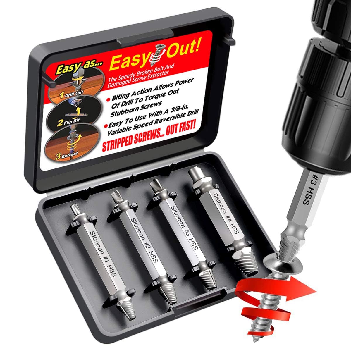 Damaged Screw Remover and Extractor Set, Made From H.S.S. 4341#, the Hardness Is 62-63hrc (Set of 4)