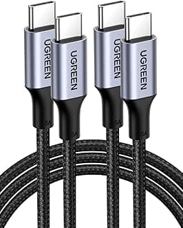 UGREEN USB Type C Cable PD Compatible 100W/5A Ultra Fast Charging USB C to USB C Disconnect Prevention, Compatible with Type-C Models such as iPhone 15, MacBook Pro, Matebook, iPad, Xperia, Galaxy and