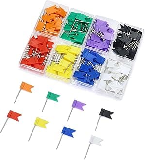 QWORK® 160 Pcs Multicolored Map Pins, Flag Push Pins Map Tacks with Steel Point for Pinboards and Maps at Home Office School (8 Assorted Colors)