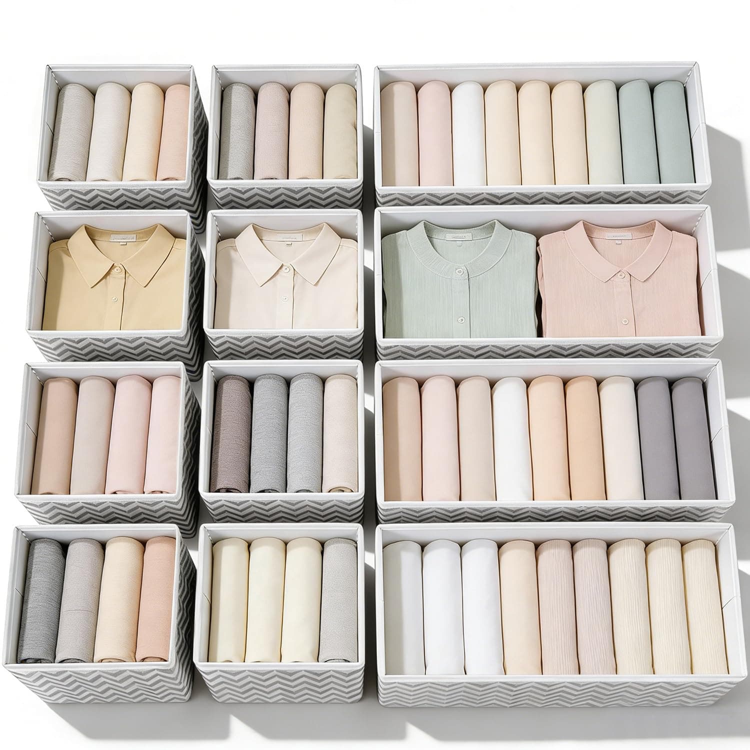 – Evance Clothes Drawer Organisers Foldable Box, 12 Pack Fabric Drawer Dividers Organiser Cubes, Collapsible Wardrobe Drawers Storage Box Organizer For Clothing, Books, Toys, Cosmetics, Office Supplies