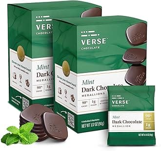 Verse 90% Dark Chocolate Mint Squares - Gluten Free, Keto, Low Sugar Snack - Creamy Dark Cocoa - Only 1g Cane Sugar- Individually Wrapped Vegan Cacao Chocolate Squares (9 Count, 2 Pack)