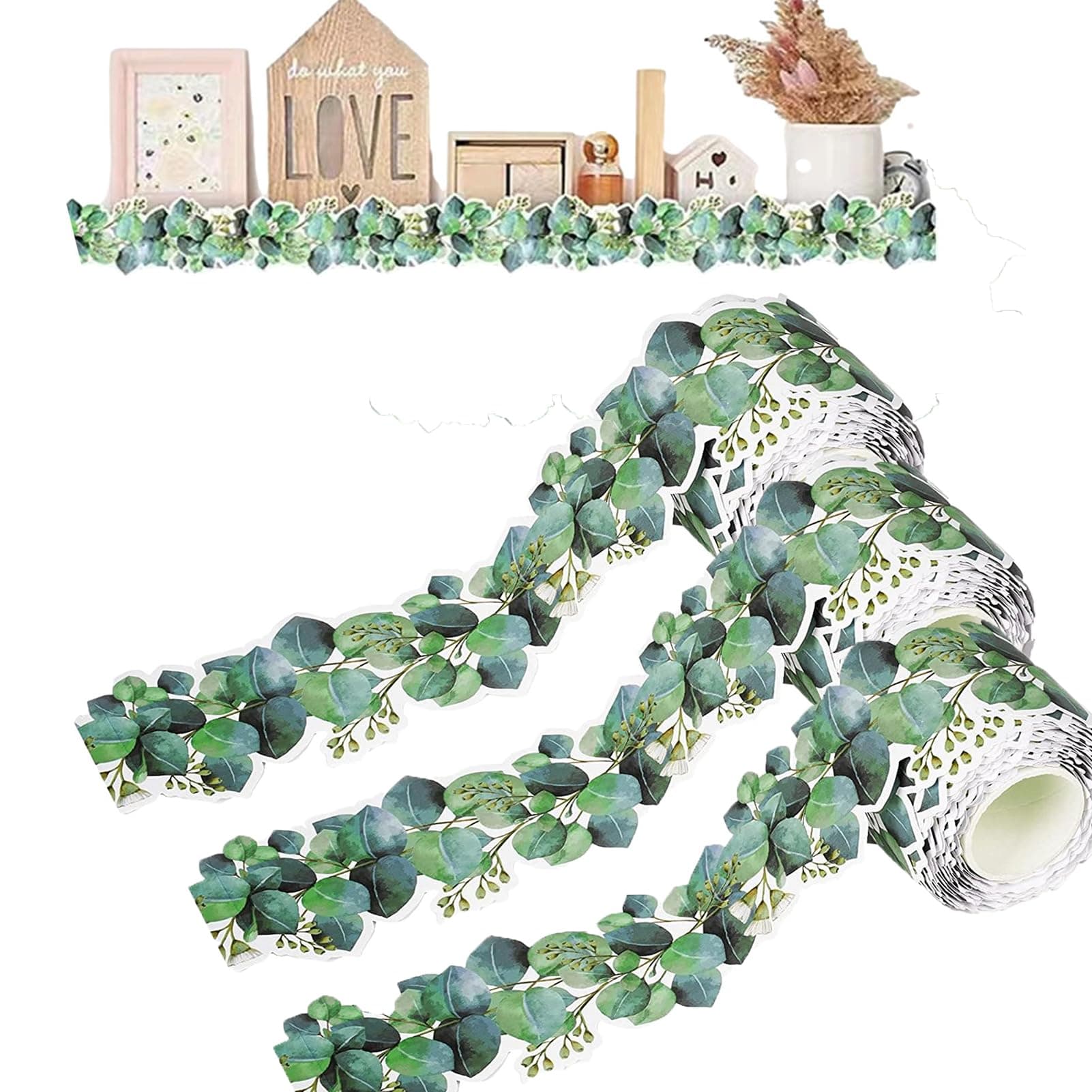 GIMOCOOLDisplay Board Eucalyptus Border - Backing Paper for Wall Displays School - Borders for Classroom Bulletin Boards - Classroom Display Bulletin Wall Decor for Teacher Must Haves, 3pcs