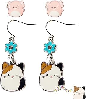 Squishmallows Hypoallergenic Earrings for Girls Stud and Fishhook Drop Sets with Charms One Size Fits All Ages 8+