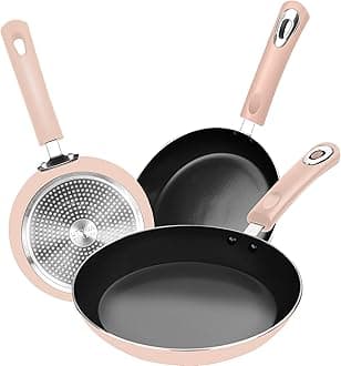 Utopia Kitchen Nonstick Cookware 3 Piece Set, Non-Stick Frying Pans with Induction Bottom, 8, 9.5 & 11 Inches Frying Pans with Bakelite Handles, PFOA Free, Pink & Black