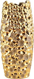Gold Ceramic Vase Home Decor, Table Centerpiece Flower Vase, 14 inch Tall Creative Hollowed-Out Modern Ornament, for Wedding, Housewarming, Bridal Shower, Flower Arrangement