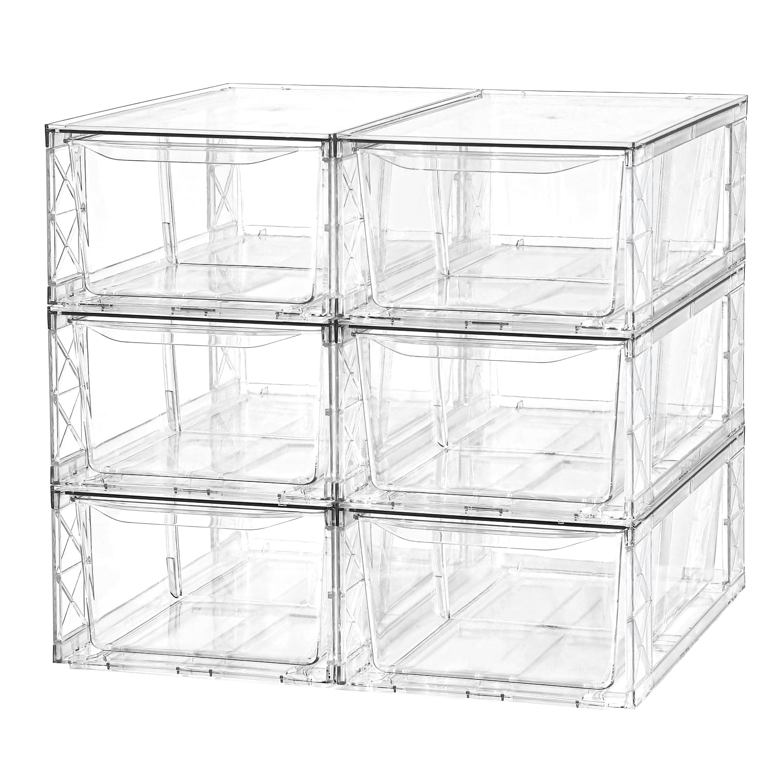Plastic Drawers Storage, 6Pack Clear Stackable Storage Drawers, Acrylic Storage Bins with Drawers for Fridge Organizers, PlasticDrawers Stackable for Makeup Organizers Cosmetic Display, Medium