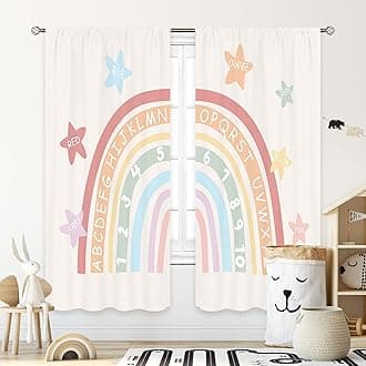 Cinbloo Kids Boho Rainbow Alphabet Curtains 42Wx63H Inch Rod Pocket ABC Numbe...