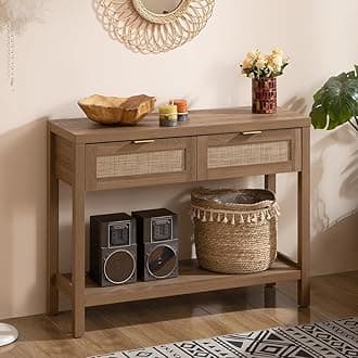 Console Table with Rattan Drawers - Boho Rattan Entryway Table with Storage, Small Console Tables for Entryway, Entry Tables for Hallway