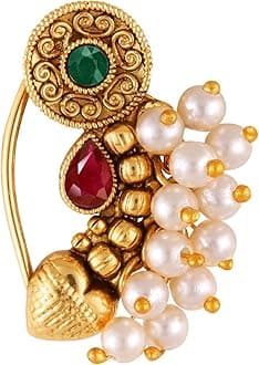 Vighnaharta Gold Plated with Pearl Alloy and Artificial stone Non Piercing Maharashtrian Nath Nathiya./ Nose Pin valentine day gift valentineday gift for her gift for him gift for women gift for women {VFJ1183NTH-Press }