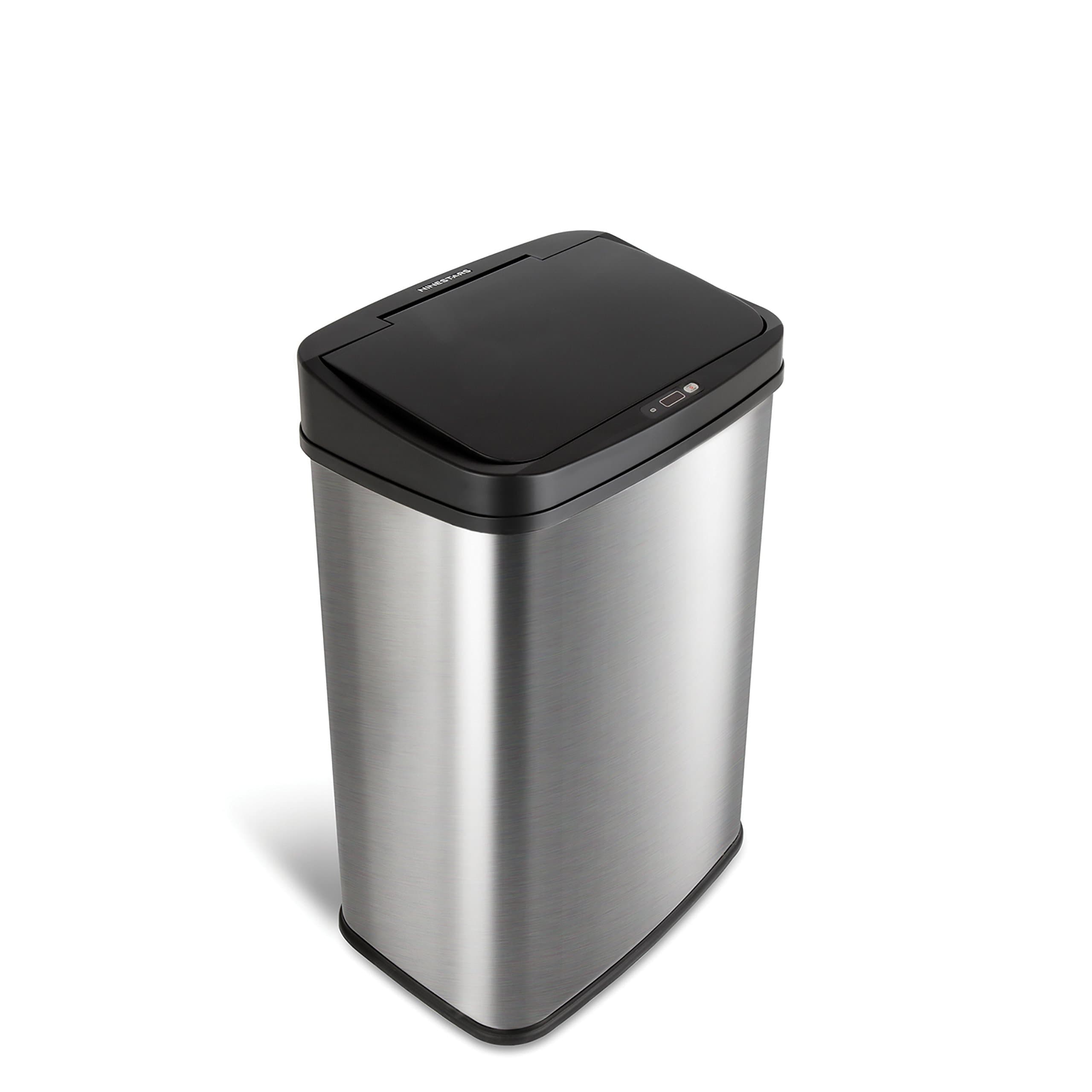 DZT-50-28, 50 L Black Lid Automatic Touchless Motion Sensor Stainless Steel Trash and Garbage Bin with Highly Durable Black Lid Mechanism for Home, Kitchen and office