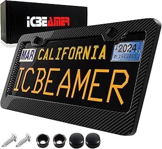 ICBEAMER Black Carbon Fiber License Plate Frame Tag Snap for All Vehicle Truck SUV Mini Van Front Rear [Pack of 1 pc]