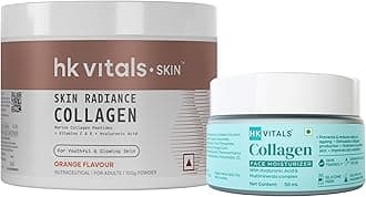 hk vitals Marine Collagen Supplements (Orange, 100g) with Collagen Face Moisturizer, 50ml | Combo Pack