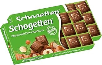 Schogetten Alpine Milk Chocolate with Hazelnuts Bar Candy Original German Chocolate 100g/3.52oz (Pack of 2)