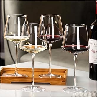 Wine glasses set of 4 - Crystal modern wine glasses with tall long stem, Square wine glasses with flat bottom,21OZ, handblown, Ideal for full-bodied wine,Birthday gifts for women,Anniversary,Wedding
