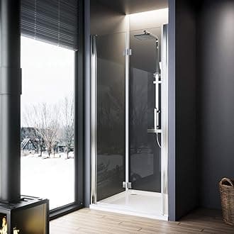 ELEGANT 900x700mm Bifold Shower Enclosure with Tray Frameless Bathroom Shower Doors 6mm Safety Bi-Fold Glass, Wetroom Shower Cubicles Reversible Folding Shower Door