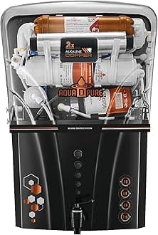 AQUA D PURE 4 in 1 Alkaline RO Water Purifier with Goodness of Copper and RO, UV, UF, Inbuilt TDs Adjuster, Multisource Water Compatibility, Black