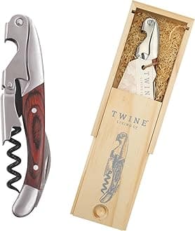 Twine Rosewood Straw & Stainless Steel Chateau: Handled Corkscrew, Brown
