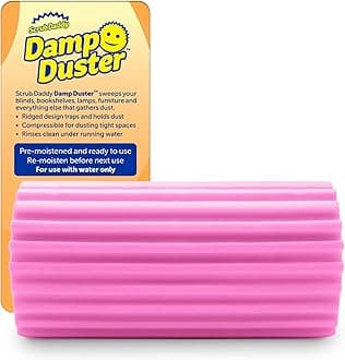 Damp Duster, Multipurpose Dusters for Cleaning - Wooden & Venetian Blind Cleaner Tool, Ridged Wet Dust Sponge for Skirting Board, Radiator, Blinds & Mirrors, Home Cleaning Products, Pink