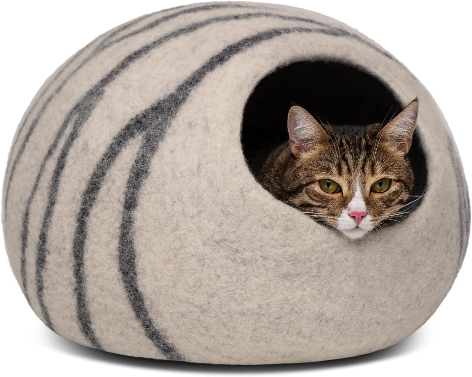 Cat Cave – Premium Felt Cat Bed for Indoor Cats, Handmade Merino Wool (Light Grey, Medium)