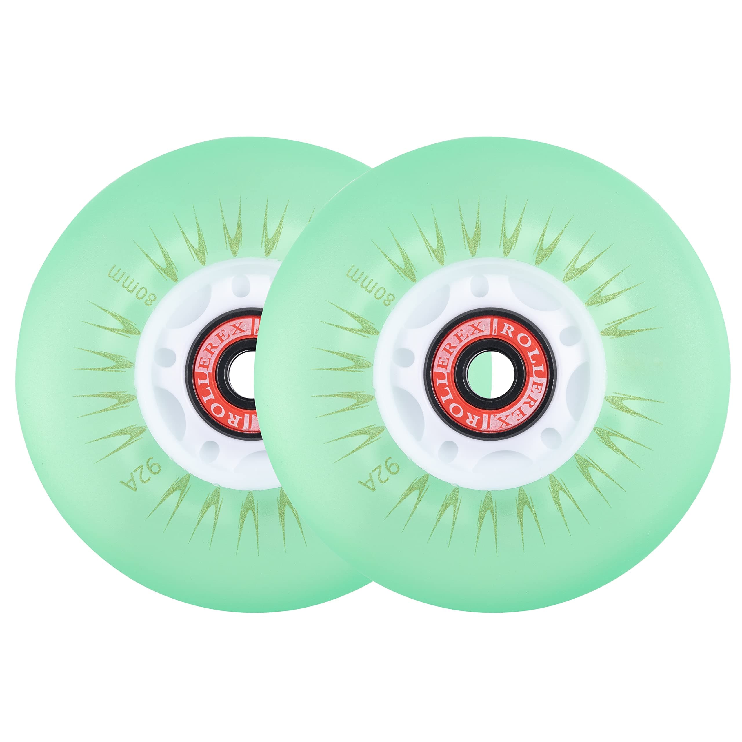 Rollerex 2-Pack, Glowrider 92A LED Light Up Wheels w/Bearings - Glow in The Dark! (for Any Product Using Inline Skate Wheels) (Multiple Size and Color Options Available)