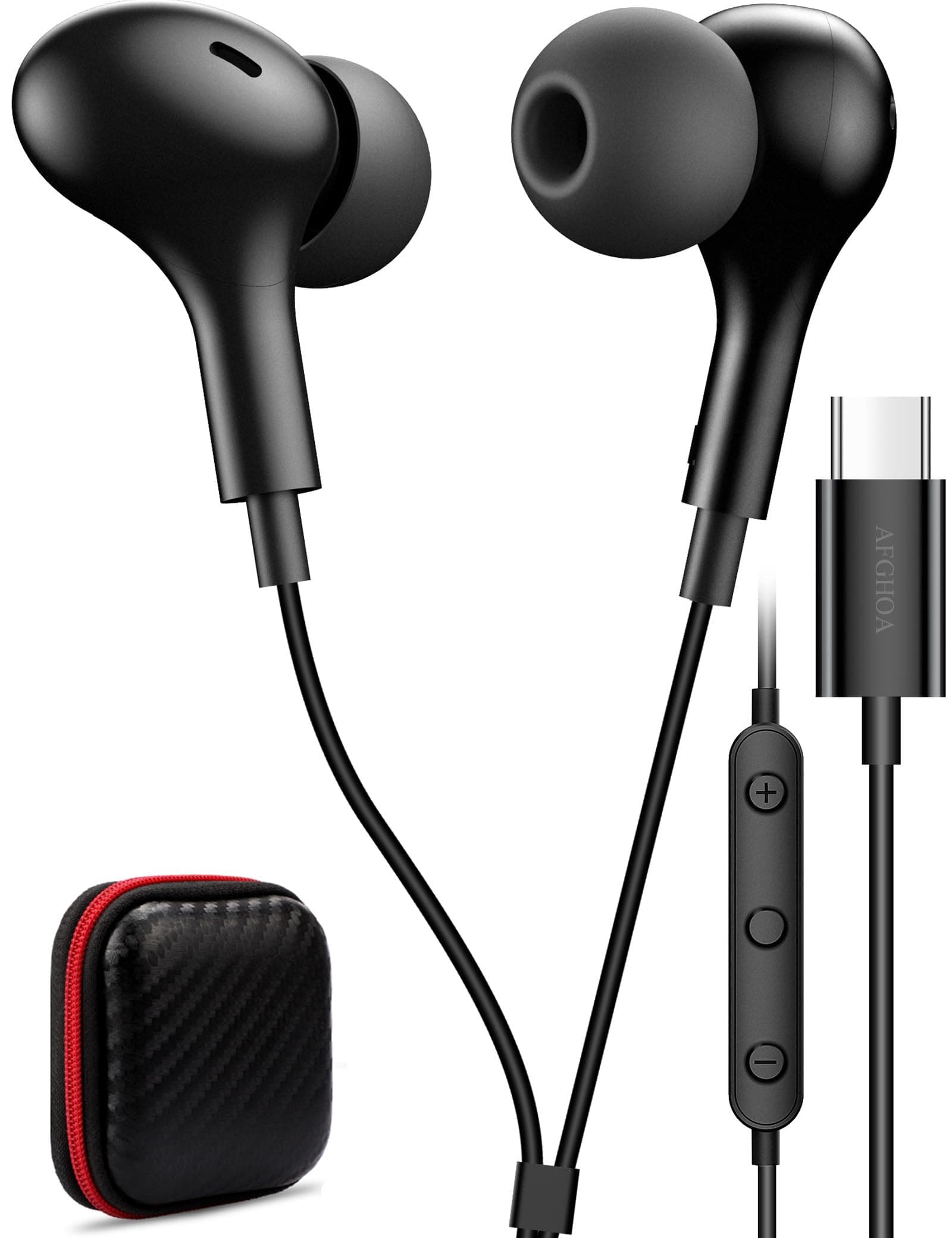 USB C Headphone for Samsung S21 S20 FE Wired Earbuds Magnetic in-Ear Type C Earphone with Microphone Volume Control Bass Stereo Noise Canceling for Galaxy Z Flip 3 Fold Pixel 6 OnePlus Black