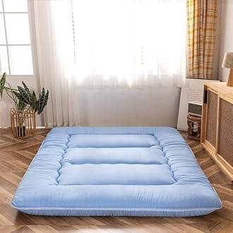MAXYOYO Japanese Floor Mattress Futon Mattress, Thicken Sleeping Pad Foldable Roll Up Floor Futon for Adults Tatami Mat Dormitory Bed Lounger, Dusty Blue, Queen Size