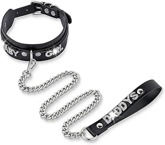 ADEMISHIA Letters Collar Choker and Leash Set, Custom Name Gothic Leather Cho...