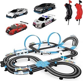 AGM MASETCH High Speed Series Tram Dual Track Set, Track with 4 Vehicles Official Licensed Slot car Racing, Comes with 2 Hand Controls and Track Parts and a Lap Counter.